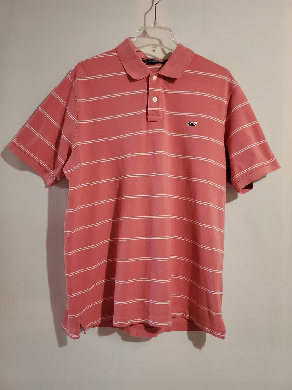 Vineyard Vines Mens 100% Pima Cotton Striped Golf Polo Shirt Size L Coral White